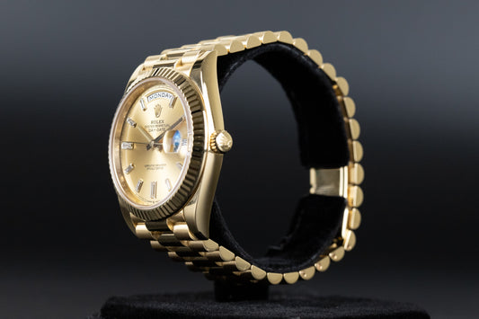 Rolex 228238 DayDate 40 Champagne Baguette Diamond Dial