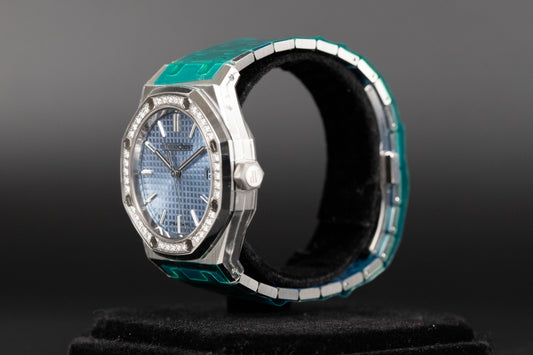 Audemars Piguet 15551ST Royal Oak "50th Anniversary" Ice Blue Dial Diamond Bezel