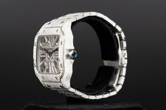 Cartier WHSA0015 Santos De Cartier Skeleton Dial Custom Diamond VVS Colorless