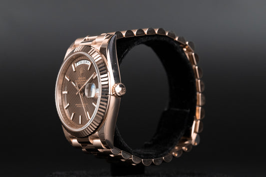 Rolex 228235 DayDate 40 Chocolate Diagonal Motif Dial