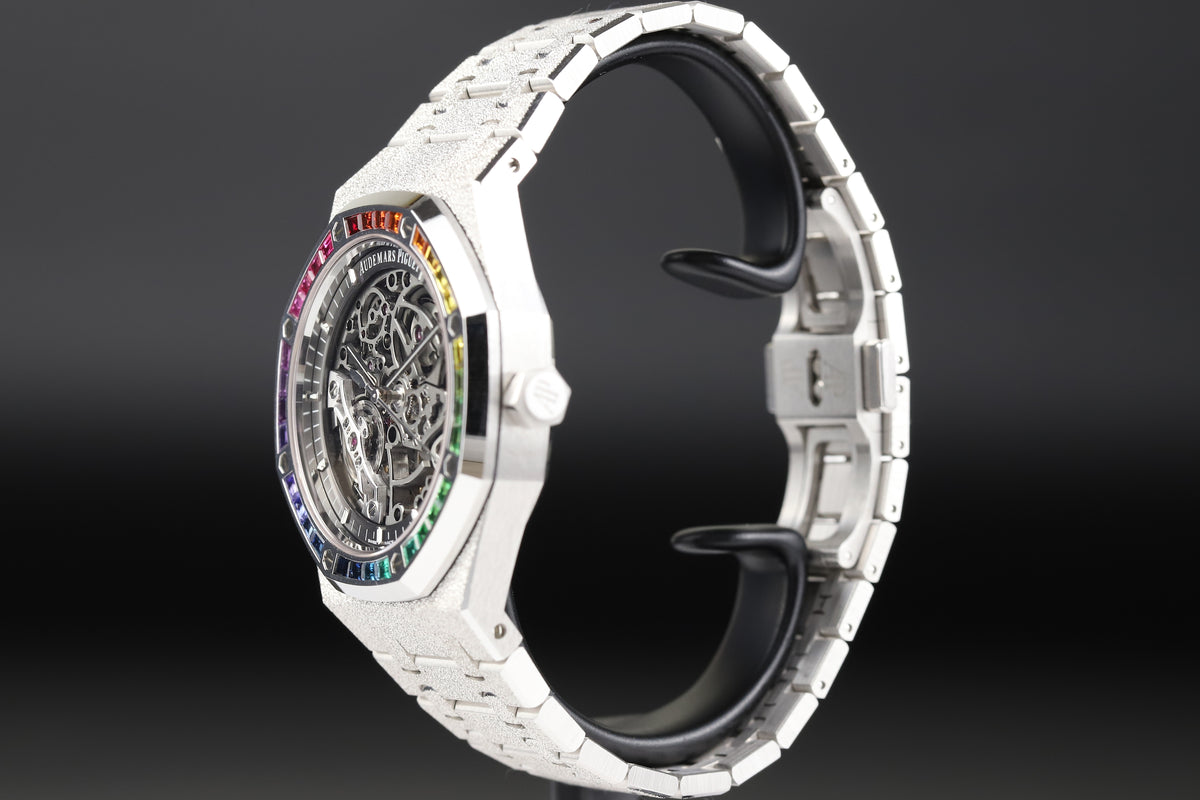 Audemars Piguet 15412BC Royal Oak Frosted Gold Double Balance Wheel Openworked Factory Baguette Rainbow Bezel