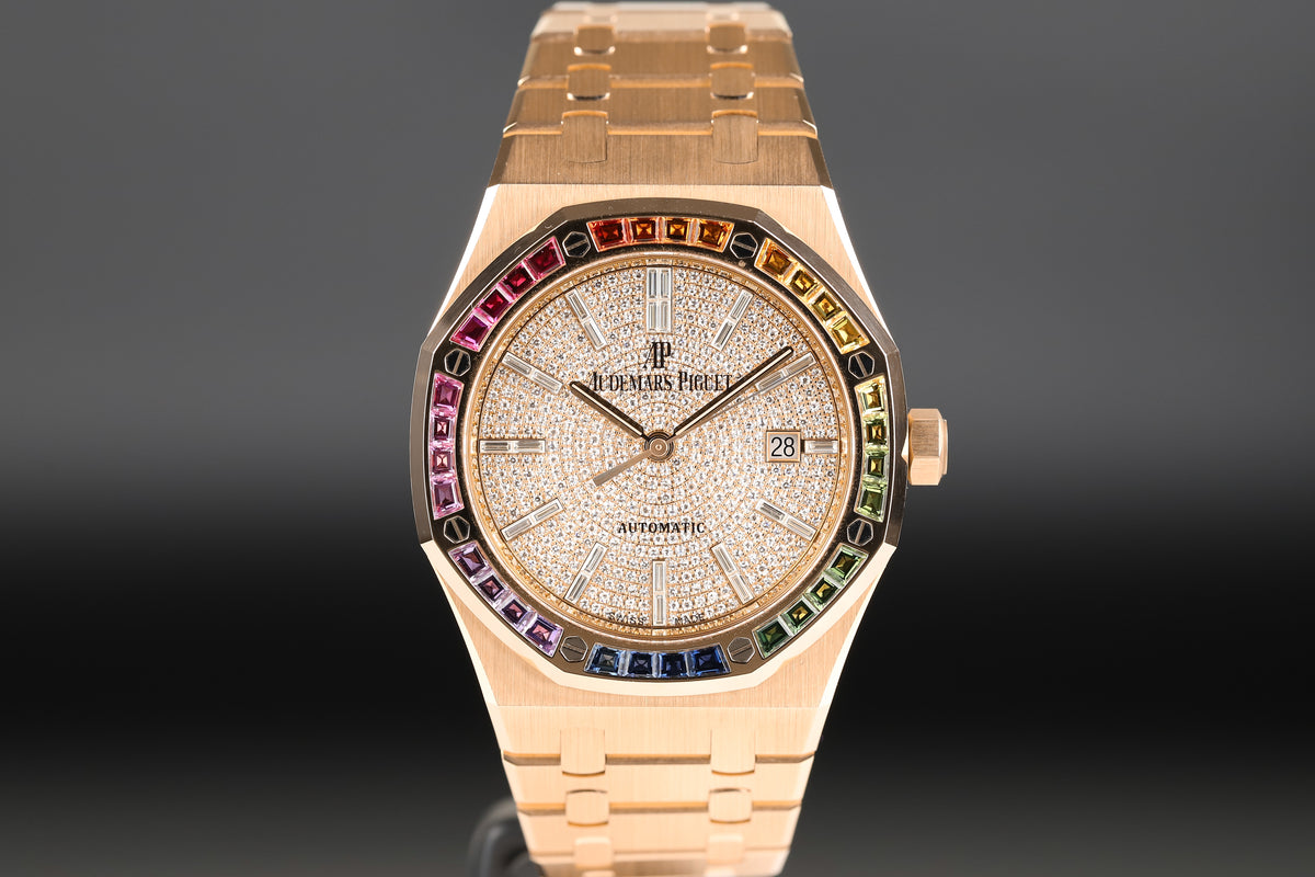 Audemars Piguet 15413OR Royal Oak Pave Dial Rainbow Bezel 1 of 10