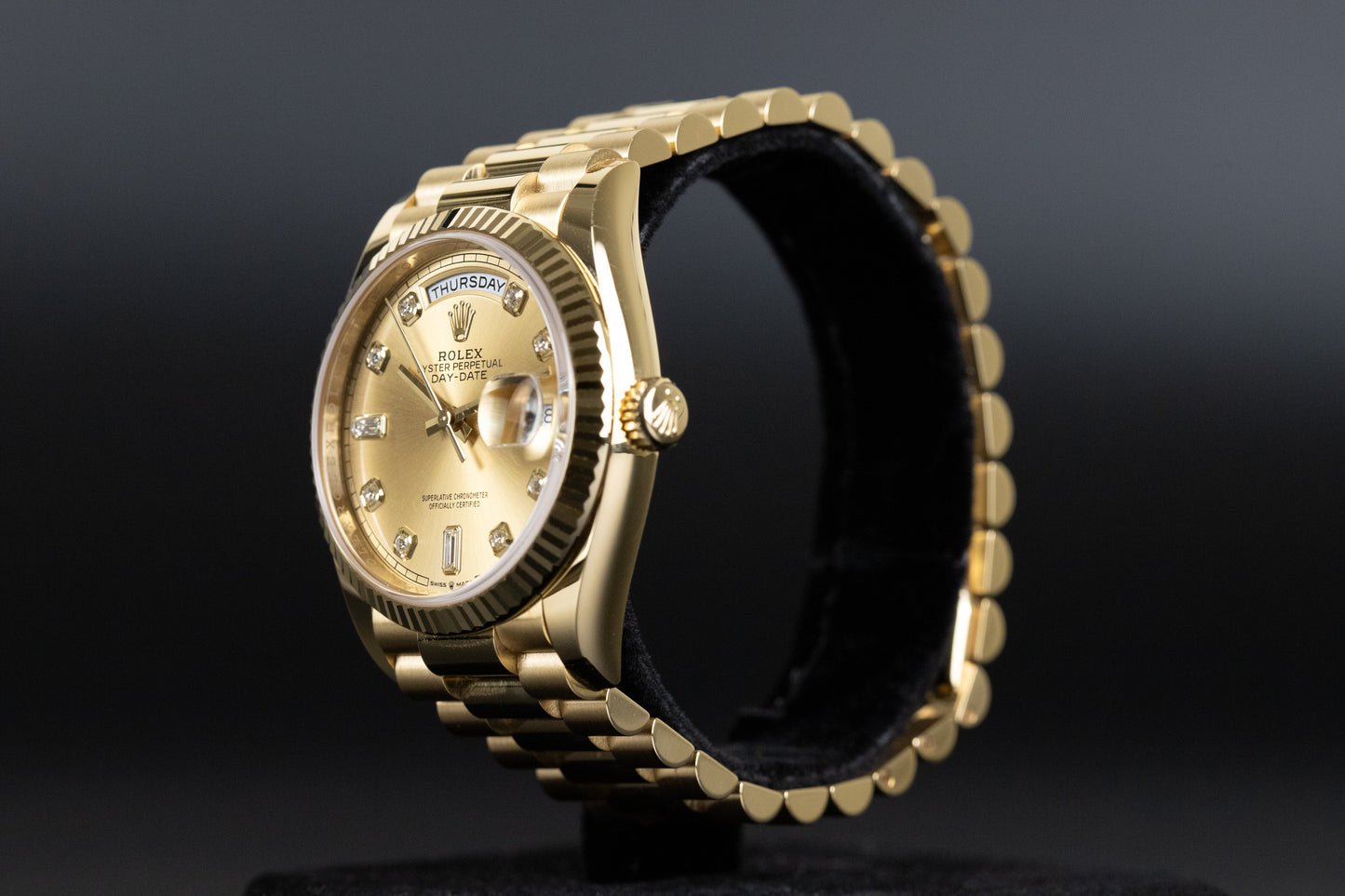 Rolex 128238 Day-Date 36 Champagne Diamond Dial