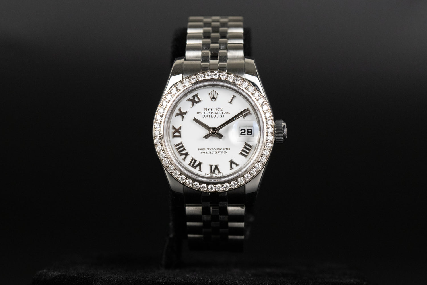 Rolex 179384 Datejust 26 White Roman Numeral Dial Diamond Bezel