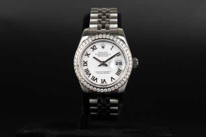 Rolex 179384 Datejust 26 White Roman Numeral Dial Diamond Bezel