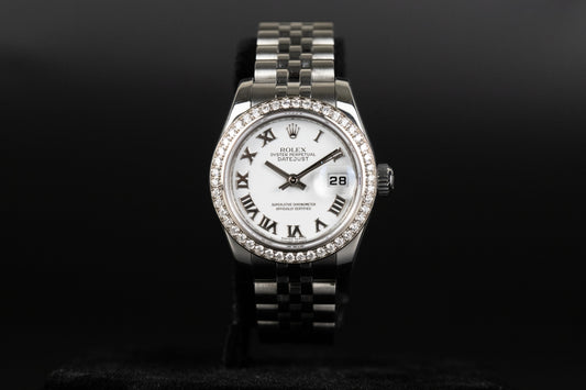 Rolex 179384 Datejust 26 White Roman Numeral Dial Diamond Bezel