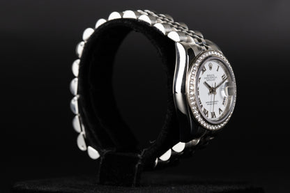Rolex 179384 Datejust 26 White Roman Numeral Dial Diamond Bezel