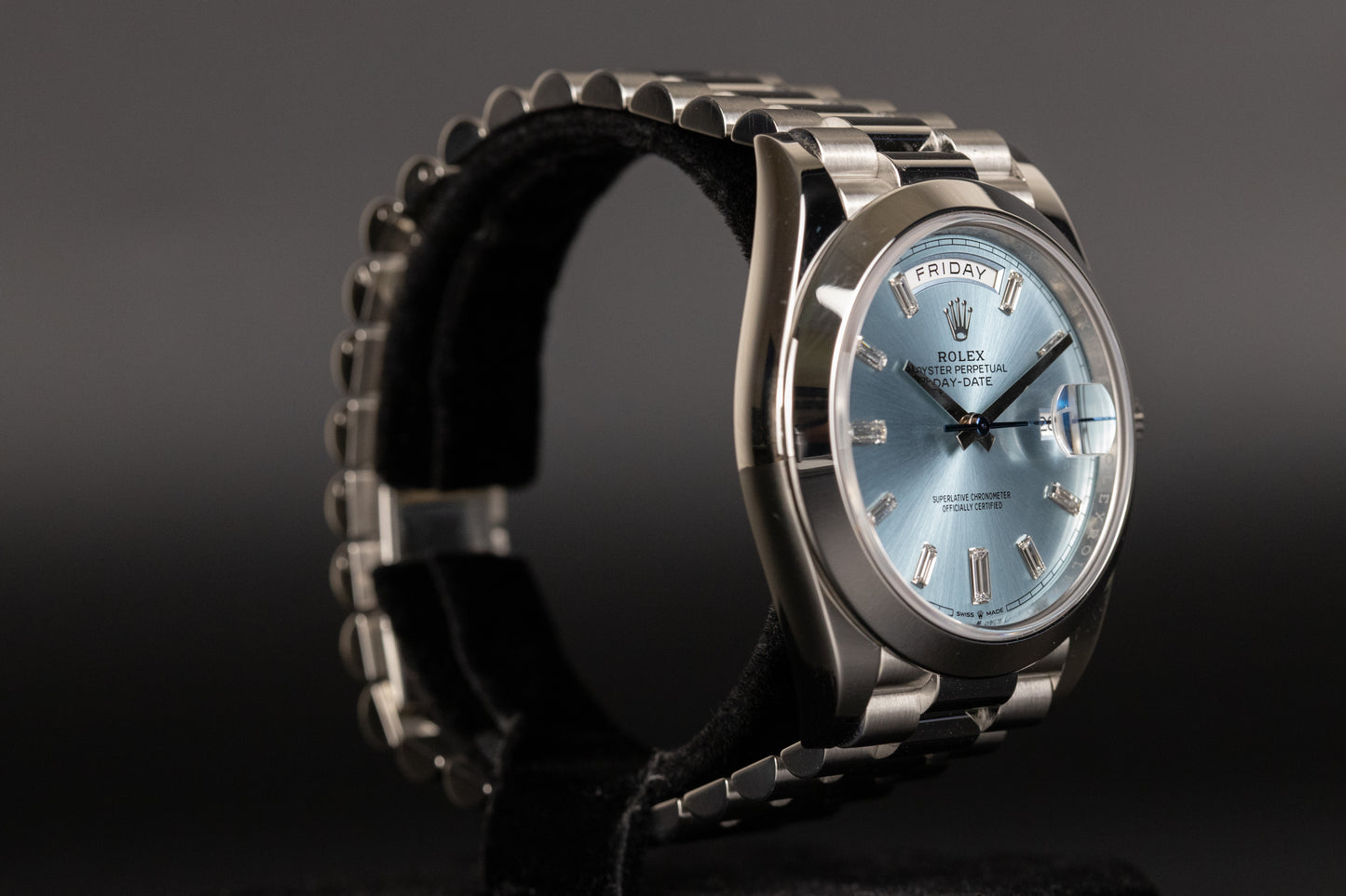 Rolex 228206 DayDate 40 Ice Blue Baguette Dial