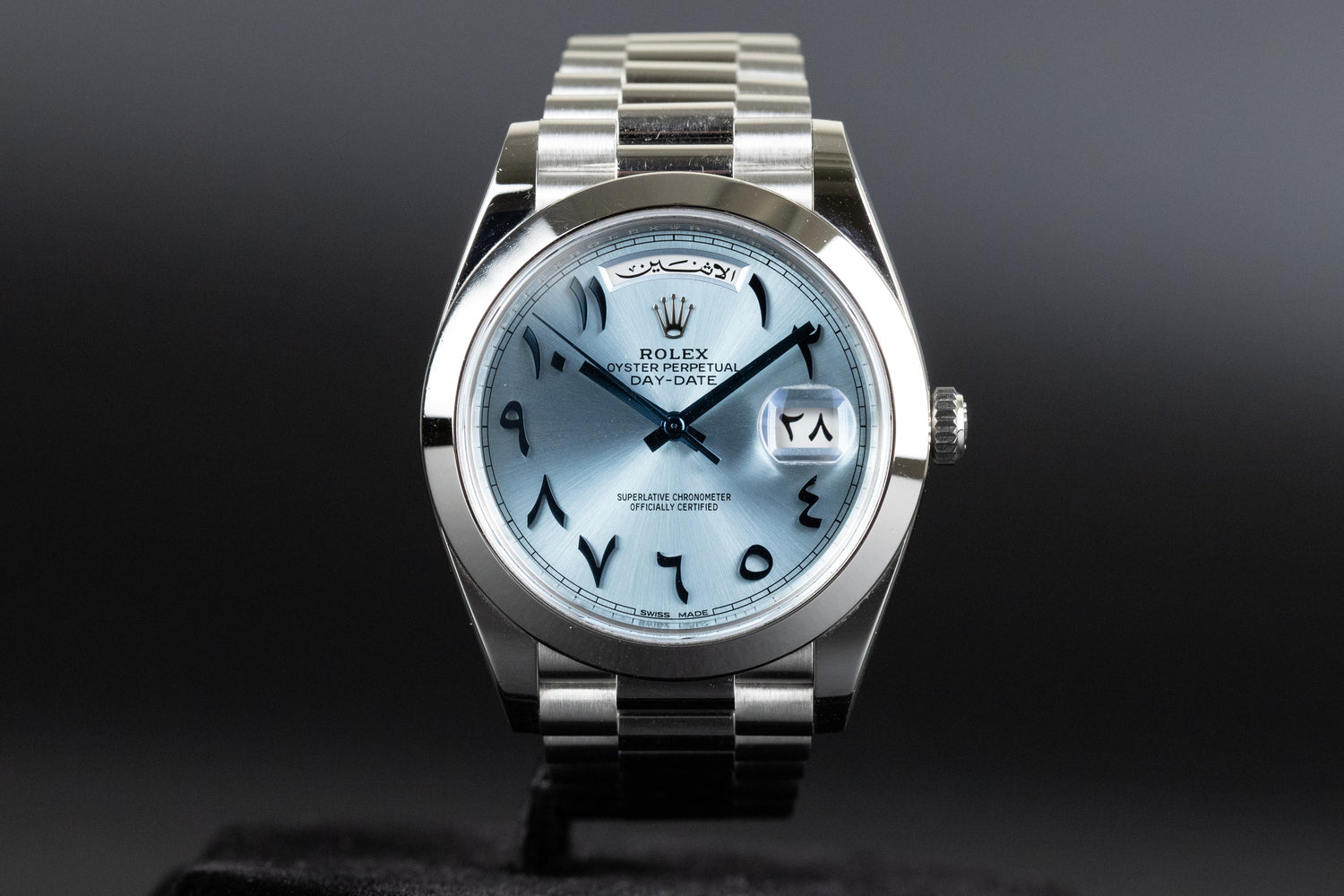Rolex 228206 DayDate 40 Ice Blue Hindi Arabic Dial
