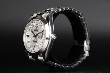 Rolex 228206 DayDate 40 Pave Diamond Blue Sapphire Dial