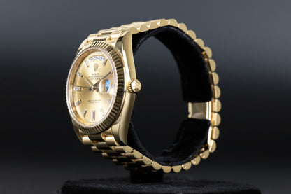 Rolex 228238 DayDate 40 Champagne Baguette Diamond Dial