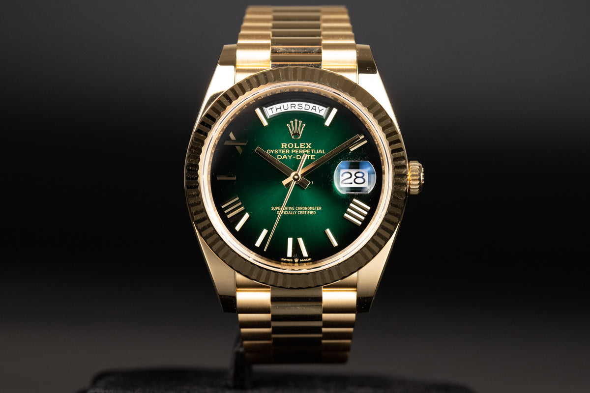 Rolex<br>228238 DayDate 40 Green Ombre Roman Numeral Dial