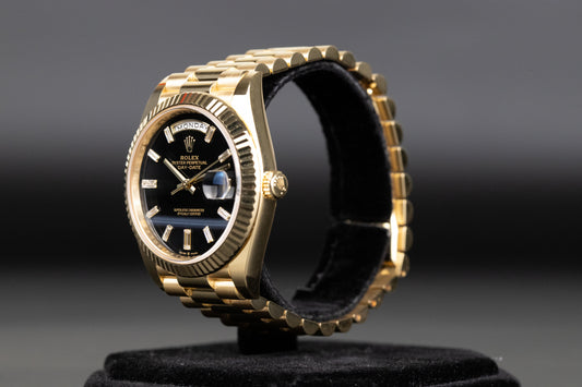 Rolex 228238 DayDate 40 Baguette Diamond Black Onyx Dial
