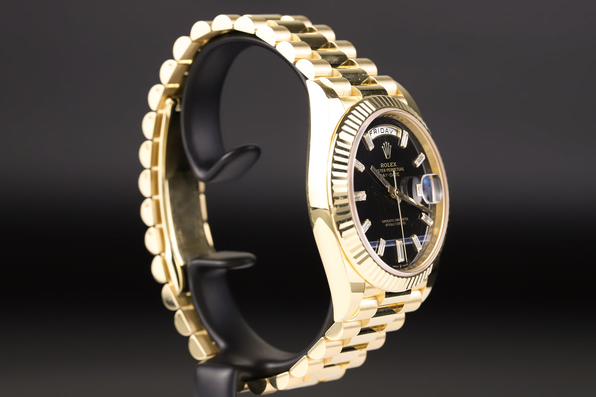 Rolex 228238 DayDate 40 Baguette Diamond Black Onyx Dial