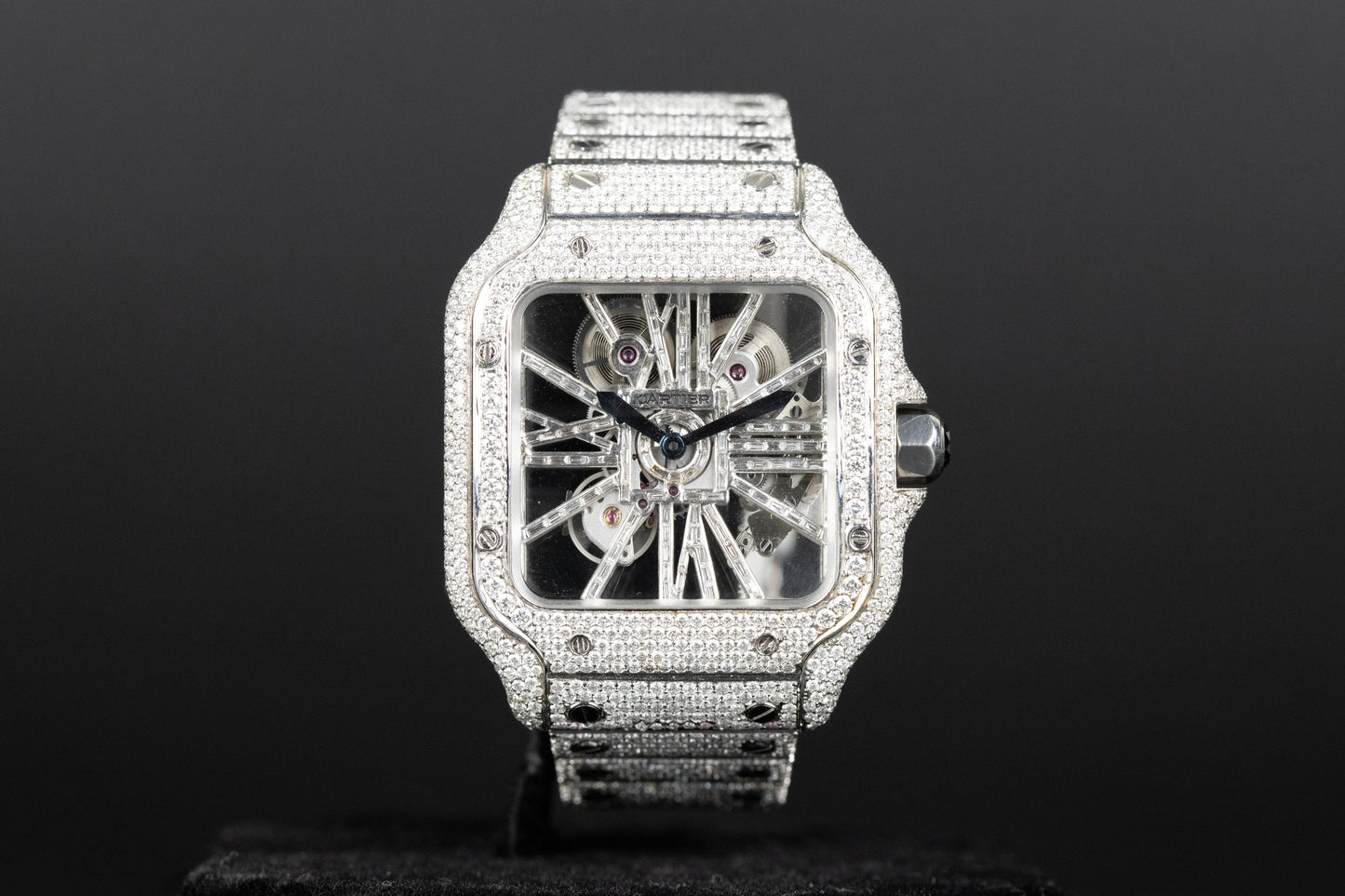 Cartier WHSA0015 Santos De Cartier Skeleton Dial Custom Diamond VVS Colorless