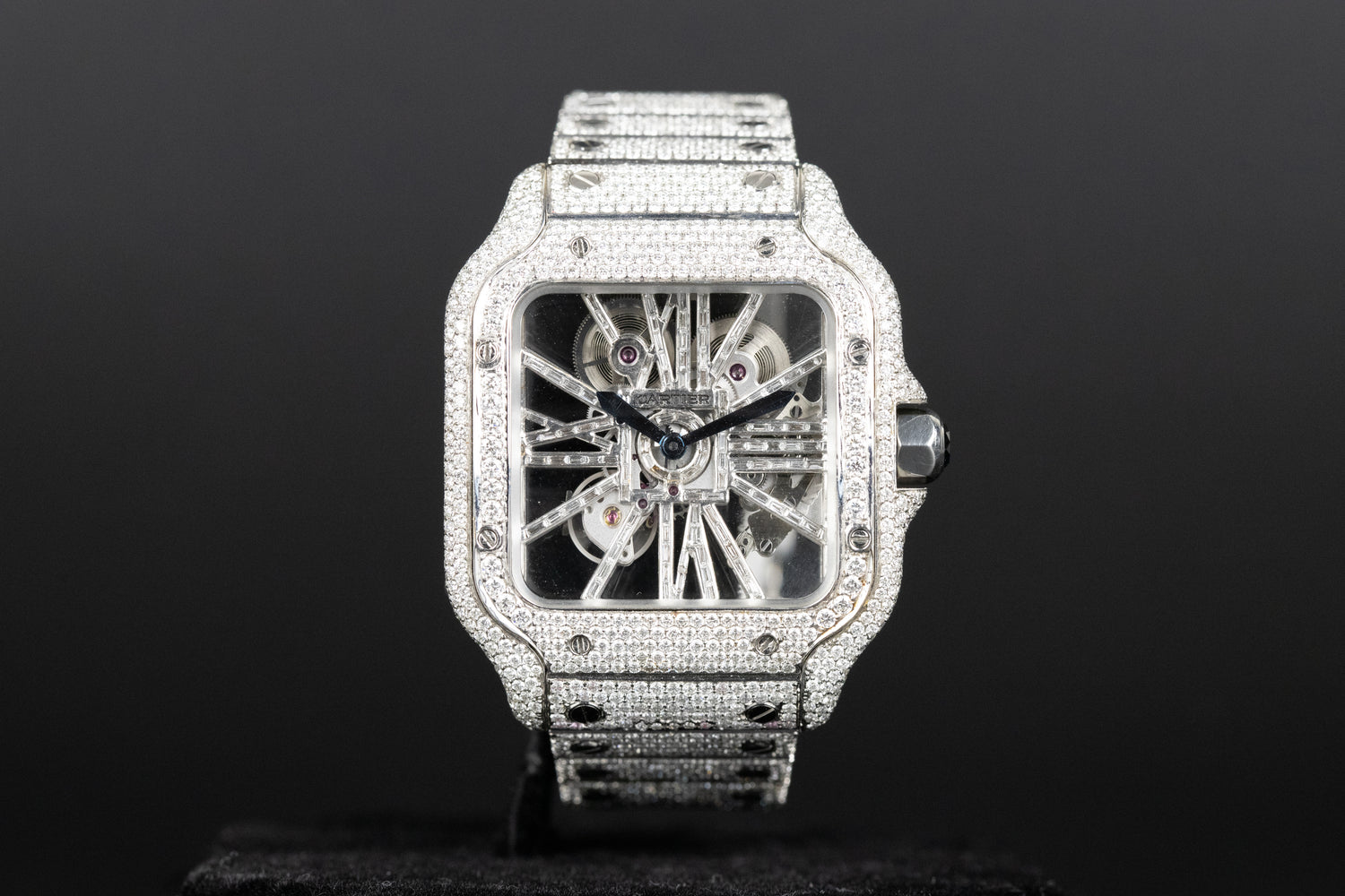 Cartier WHSA0015 Santos De Cartier Skeleton Dial Custom Diamond VVS Colorless