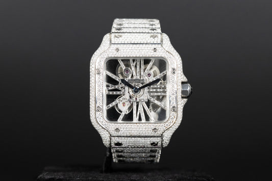 Cartier WHSA0015 Santos De Cartier Skeleton Dial Custom Diamond VVS Colorless