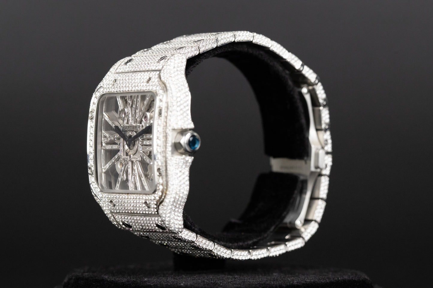 Cartier WHSA0015 Santos De Cartier Skeleton Dial Custom Diamond VVS Colorless