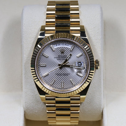 Rolex<br>228238 DayDate 40 Silver Diagonal Motif Dial