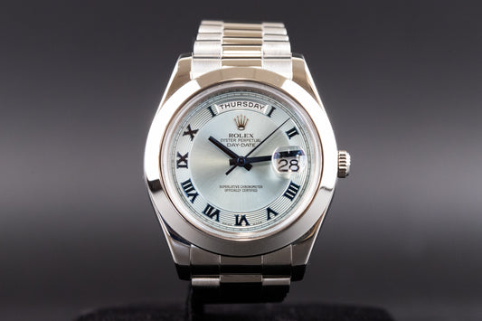 Rolex<br>218206 DayDate II Ice Blue Roman Numeral Dial