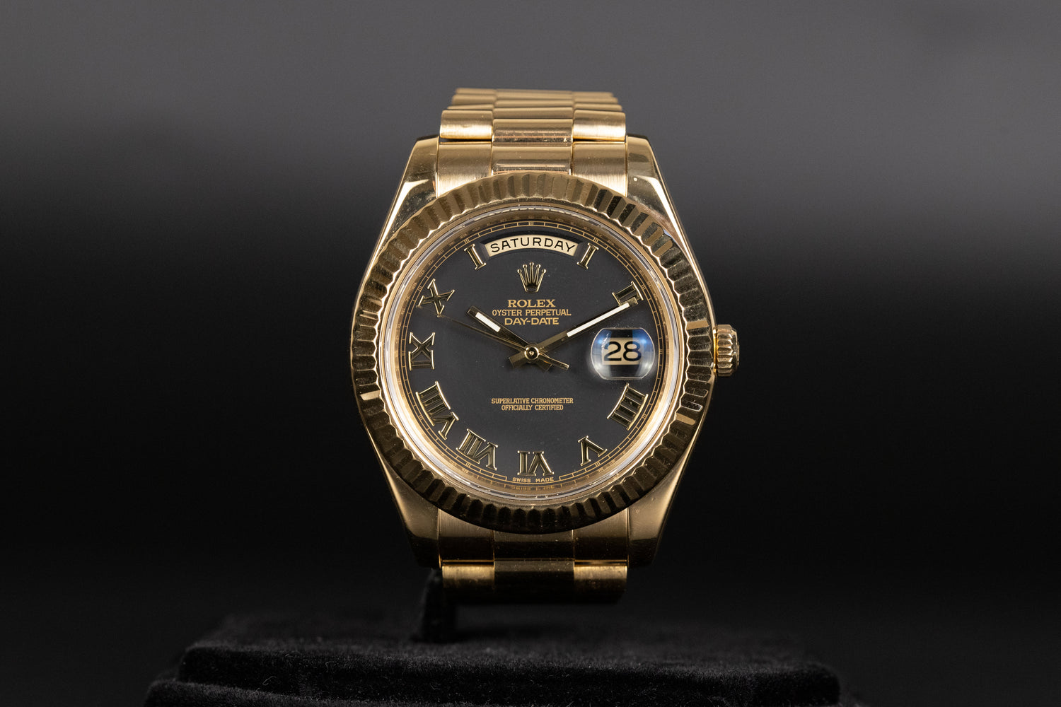 Rolex 218238 DayDate II Black Roman Numeral Dial