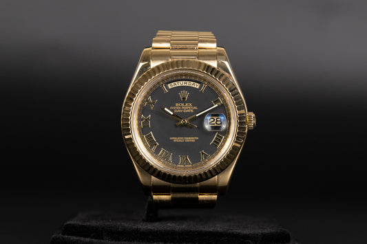 Rolex 218238 DayDate II Black Roman Numeral Dial