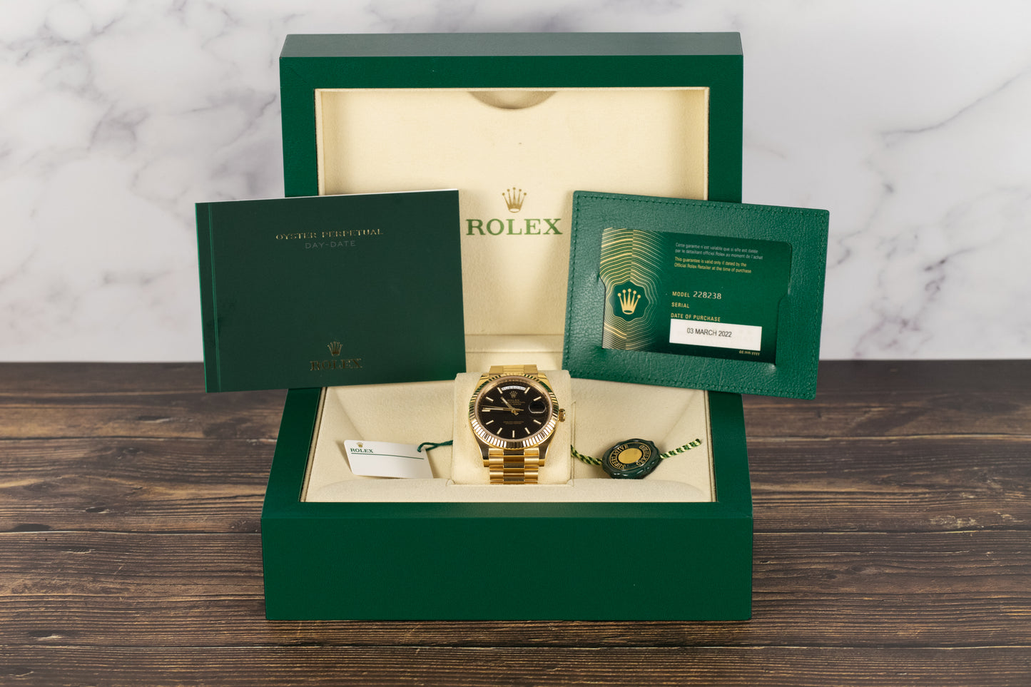 Rolex 228238 DayDate 40 Black Diagonal Motif Dial