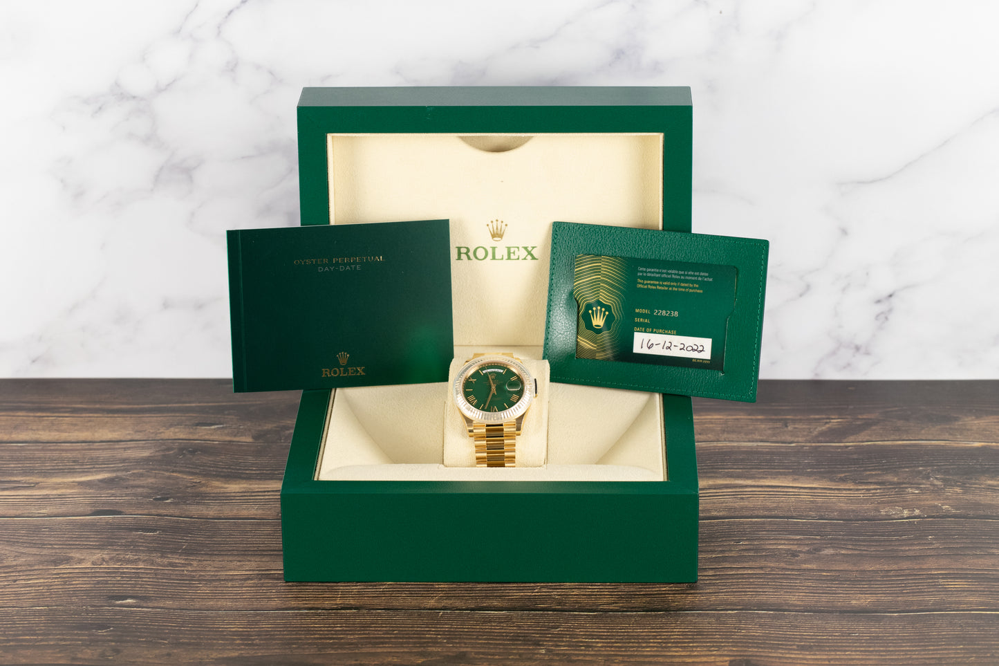Rolex 228238 DayDate 40 Green Roman Numeral Dial