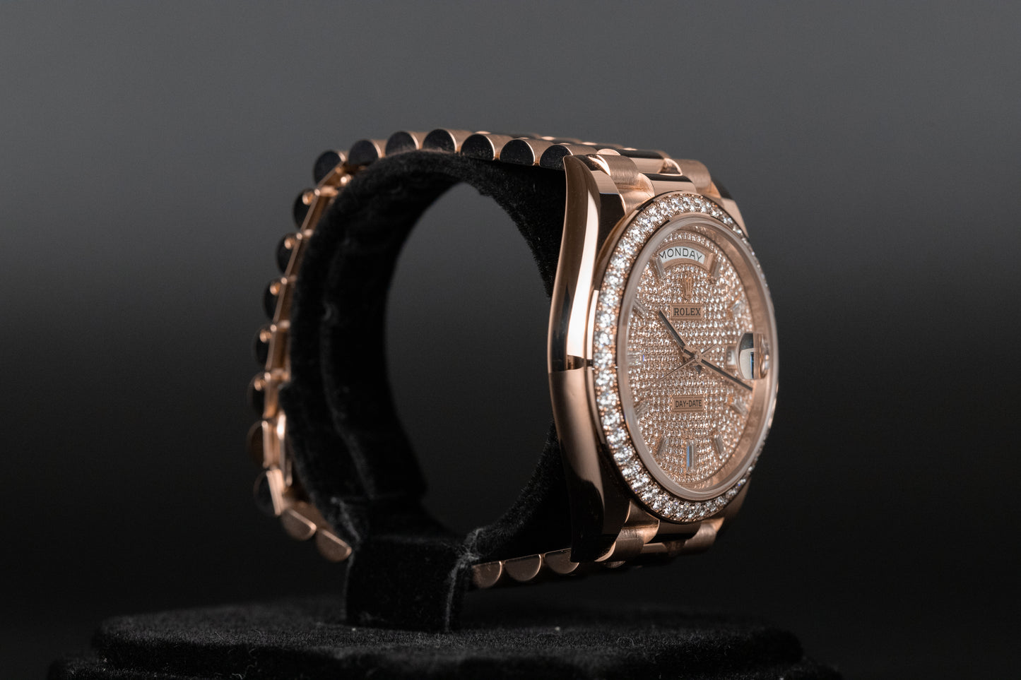 Rolex 228345RBR DayDate 40 Rose Gold Pave Diamond Dial Diamond Bezel